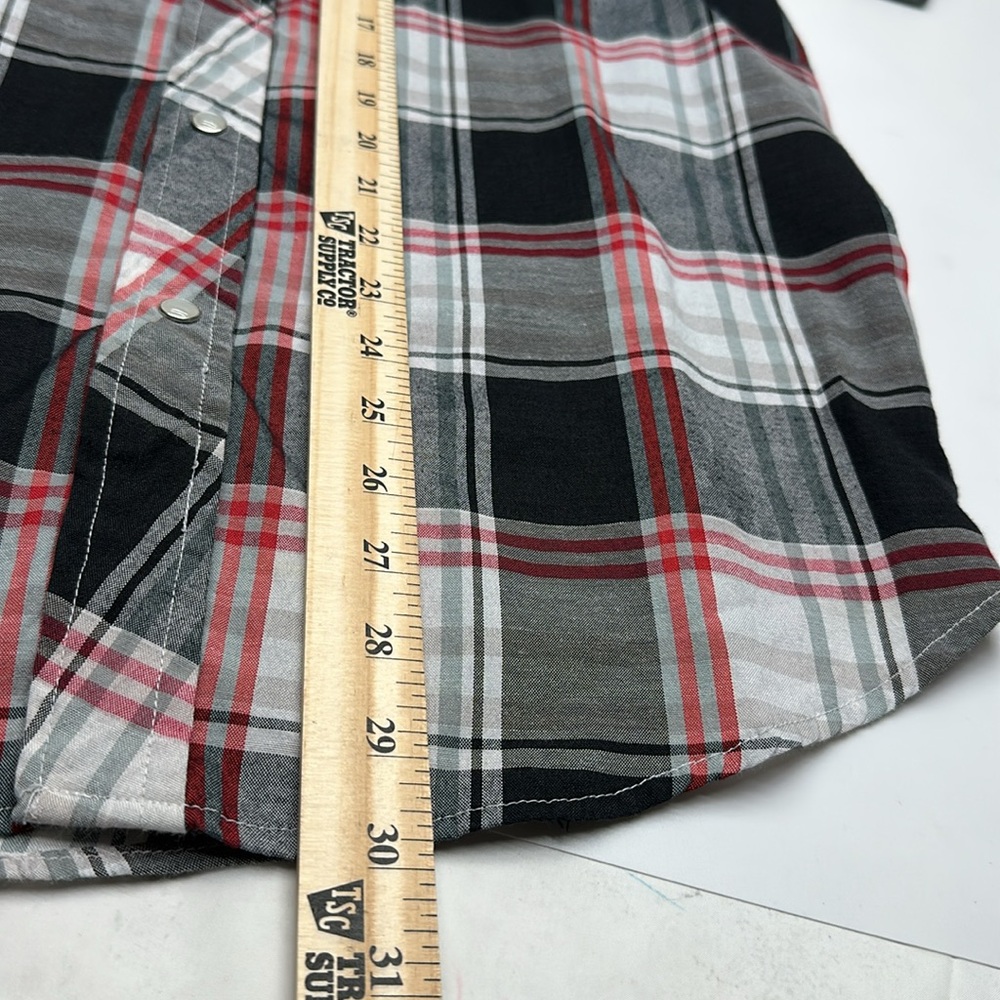 Casual Country Shirt Mens L Black White Plaid Western Snap Short Sleeve Pockets - Picture 6 of 6